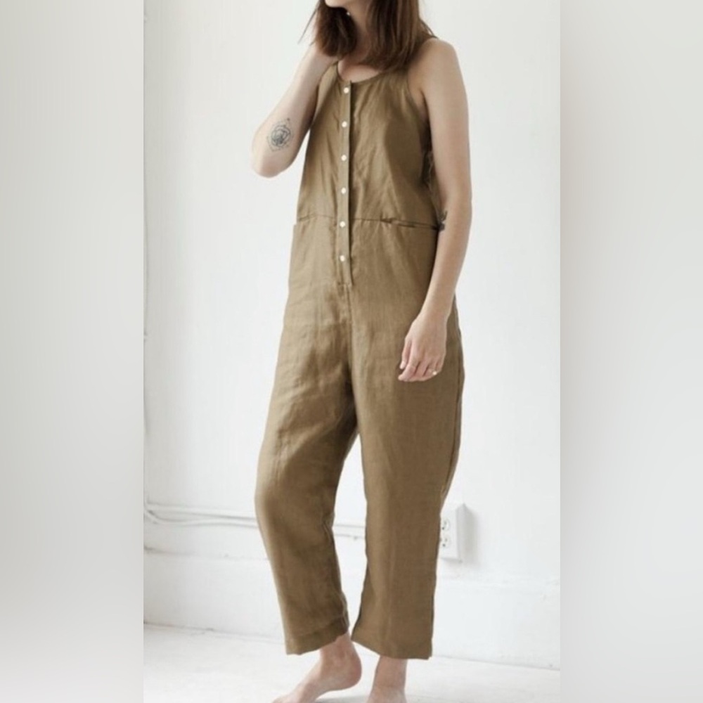 BEATON LINEN pocket jumpsuit chocolate brown XS